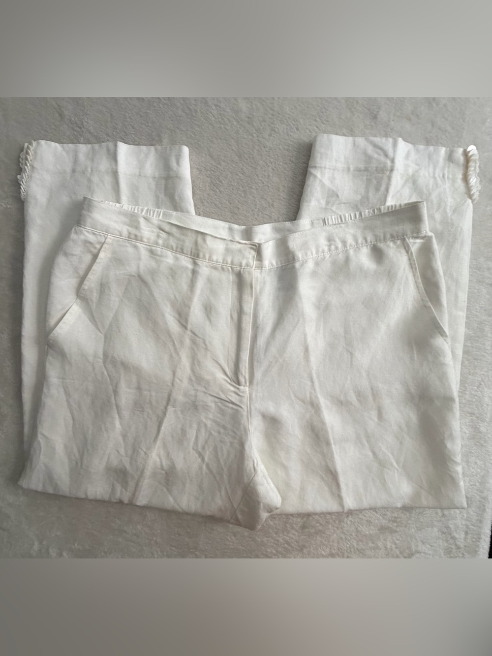 Ruby Rd. White Lined Linen-Blend with Beading Detail Pants